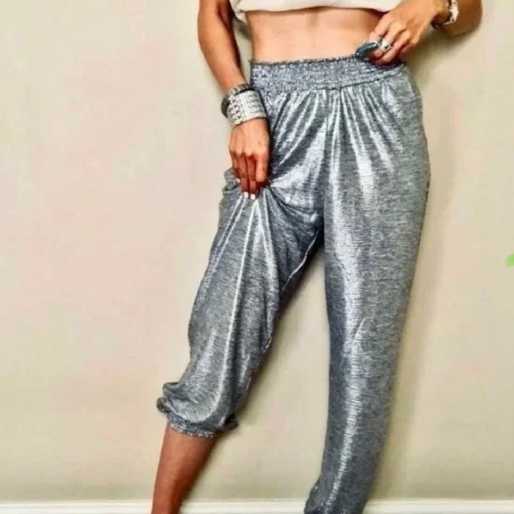 Anthropologie- silver jogger pants